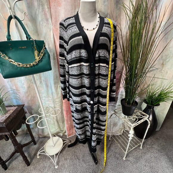 📌Pink Rose Striped Button Up Cotton Mix Plus Size Long Cardigan - Picture 8 of 16